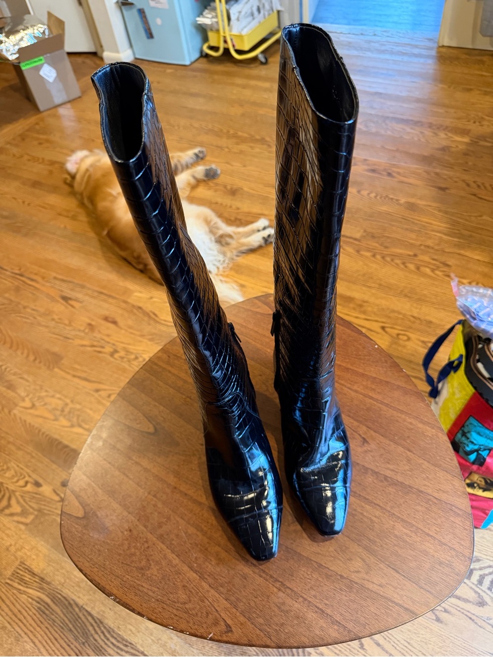 Veronica Beard Black Croc-Embossed Knee High Boots